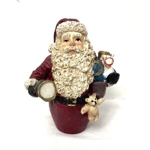 Vtg Hand Painted Resin Santa Figurine Carrying Drum Bear Horse Long Beard 4.75"